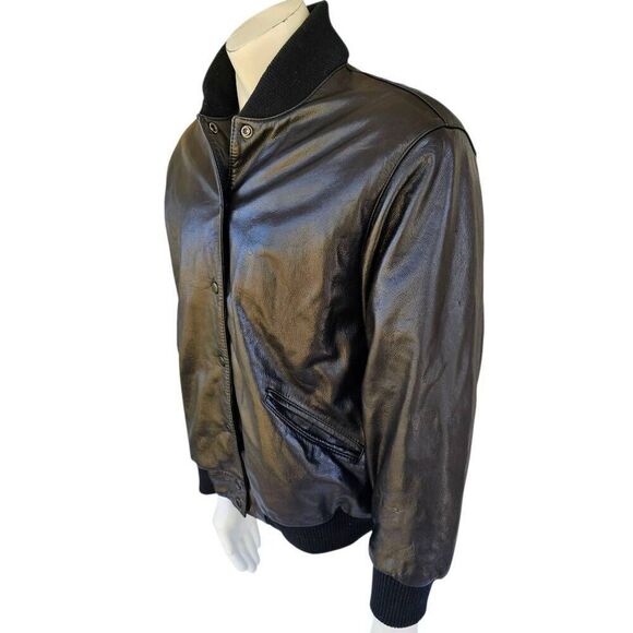 Vintage Pia Ricci Leather Bomber Jacket Black Men’s Medium Korea 80s 90s - Picture 4 of 8